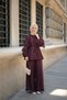 Women's Drawstring Detail Waist Tie Tulle Set Burgundy - 3