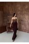 Women's Brown Lace Corset Detail Strapless Long Evening Dress - 7