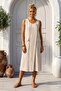 Beige Pool Collar Sleeveless Zippered Double Flap Pockets Casual 100% Linen Woven Dress 110 55 - 3