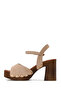 Women's Beige Ankle Buckle Thick Heeled Suede Sandals 26Sfe466010 - 3