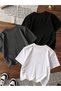 Printed Black - White - Anthracite 3-Piece Children's T-Shirt 100% Cotton Short Sleeve Knitted Crew Neck - 2