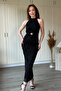 Beli Accessory Detailed Halter Neck Glittery Midi Black Dress - 7