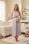 New Season Gray Wide Strap Buttoned Design Stylish Lace Detailed 100% Cotton Maternity Dressing Gown Nightgown Set of 2 - 4