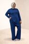 67008 Large Size Men's Collared Half Placket Combed Cotton Trouser Suit - Indigo - 4