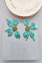 Water Green Pearlescent Large Flower Gold Earrings (6cm) - 4