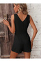 Women's Strappy V-Neck Front Buttoned Waist-Tie Short Aerobin Jumpsuit - 3