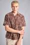 100% Cotton Boxy Fit Apaş Collar Floral Short Sleeve Brown Shirt I1141Ax26Sm - 3