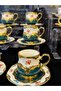 6 Persons Green Color Embossed Golded Coffee Cup Set 90 ml - 6