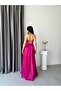 Fuchsia Stone Embellished Strapless Satin Evening Dress - 7