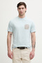Men's Regular Fit Breathable Organic Cotton Patterned Short Sleeve Blue T-Shirt