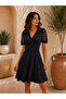 Black Tulle Double-Breasted Flared Dress with Stone Sleeve Detail That Adds Elegance to the Night