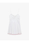 Cotton Heart Collar Floral Embroidery Detailed Corset Detailed Thin Strap Mini - 4