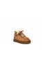 Girl's Fur-Lined Warm Thick Sole Plush Tan Color Lace-Up Boots - 3