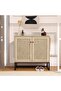 - Rattan Buffet Cabinet with 2 Doors, Farmhouse Console Table with Storage, Decorative Entryway Table, Kitchen Cabinet for Living Room, Hallway, Dining Room, Natural - 4