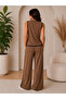 Women's Stylish and Comfortable Cut Button Detailed Sleeveless Linen Vest and Trousers Two-Piece Set - 3