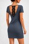 Women's Short Sleeve Short Viscose Two-Thread Dress with Lace Detail on the Back - 2