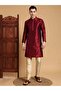 Mens Maroon Self Design Jacquard Silk Kurta Set - 6