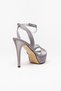 Women's High Thin Heeled Platform Anthracite Satin Evening Dress Shoes - 4
