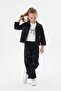 Black Embroidered Zippered Jean Jacket and Trousers Girls' 3-Piece Set 24140 - 4
