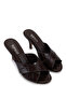 Women's Faux Leather Brown Crocodile Heeled Slippers - 2