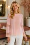Women's Round Neck Long Sleeve Guipure and Lace Detailed Stylish Casual Powder Blouse with Back Button Detail - 5