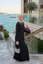 Women's Stone Embellished Crystal Fabric Long Hijab Black Dress - 3