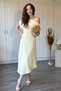 Asymmetrical Midi Yellow Dress with Draped Shoulders and Waistline - 5