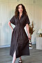 Brown Shirt Dress with Draped Waist and Slits - 8