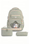 Relaxion 1920 Green Girl's 3-Piece Primary School Bag Set Plush Backpack Lunch Bag Pen Holder - 3