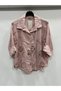 Women's Powder Italian Plus Size Floral Embroidered Sequin Embroidered Foldable Long Sleeve Shirt 42 - 48 Size