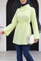 Side Collared, Buttoned, Striped, Lace-Up Crinkle Shirt - Light Yellow - 3