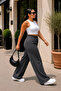 Women's Large Size High Waist Palazzo Pants Summer Thin Fabric Anti-Sweat Lycra C633-Dark Gray - 5