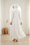 Aerobin Fabric Buttoned Layered Hijab Dress 4124-05 White - 5
