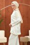 Ecru Leather Garnished Tunic and Trousers Set - 4