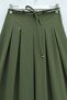 Lace-Up Waist Detailed Pleated Loose Crepe Trousers Khaki - 2