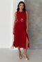 Women's Draped Metal Accessory Detailed Slit Midi Dress Stylish Event Dress