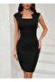 Women's Short Sleeve Square Neck Imported Crepe Dress - 4