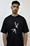 Ucan Kirlangic Design Printed Oversize Black T-Shirt