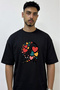 Cat Hearts Design Printed Oversize Black T-Shirt