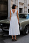 Imported Premium Brode Fabric V-Neck Lace Strap Long Scallop Dress with Back Zipper - 3