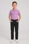 Boy's Lilac Short Sleeve Polo Collar T-Shirt Black Ribbed Waist Canvas School Pants Bottom Top School Outfit - 2