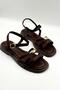Gold Buckle Detailed Daily Comfortable Women's Sandals Bitter Brown (14) - 6