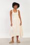 Women's elastic waist asymmetric long skirt - natural - 3