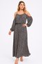 Women's Large Size Black, Rope Strap, Off Shoulder, Waist Elastic Detailed, Floral Pattern Dress 65N39568