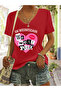 Women's Heart Printed V-Neck Sleeves Regular Fit Comfortable T-Shirt