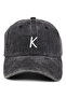 Black Embroidered Washable Vintage Unisex Hat with Letter K
