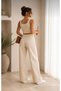 Women's Lycra Cream Palazzo Jean Trousers High Waist Wide Leg Comfortable L Fit L Casual L Stylish - 2