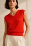 Orange Textured Knitted V-Neck 100% Cotton Women's Knitwear Blouse