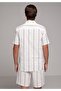Regular Fit Stand Collar Striped Men's White Short Sleeve Shirt - 2