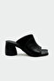 Pinok Asymmetrical Cut Genuine Leather Women's Black Heeled Slippers